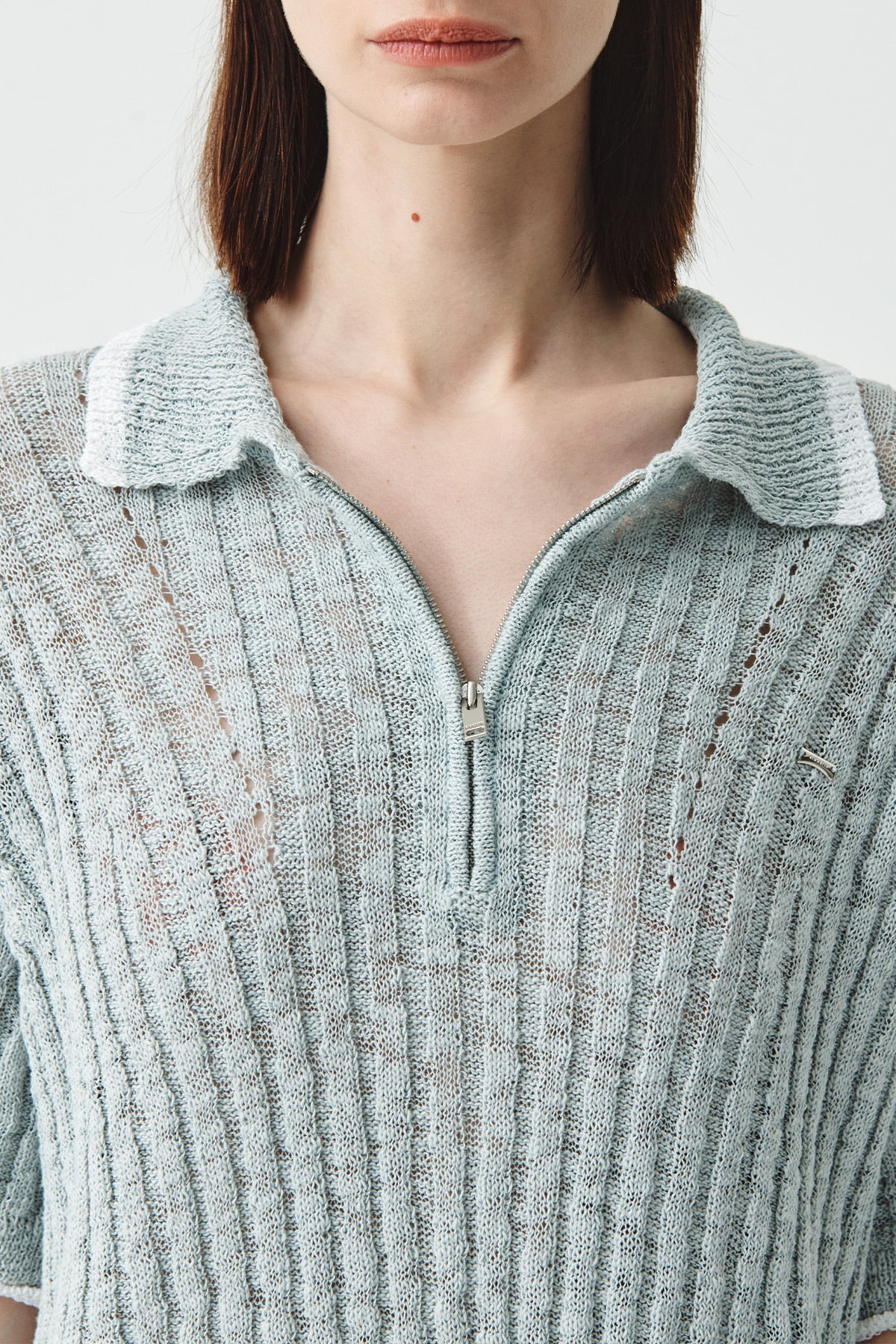 Matinkim Matin Kim Half Zip UP Slub Pique Knit Top IN Mint