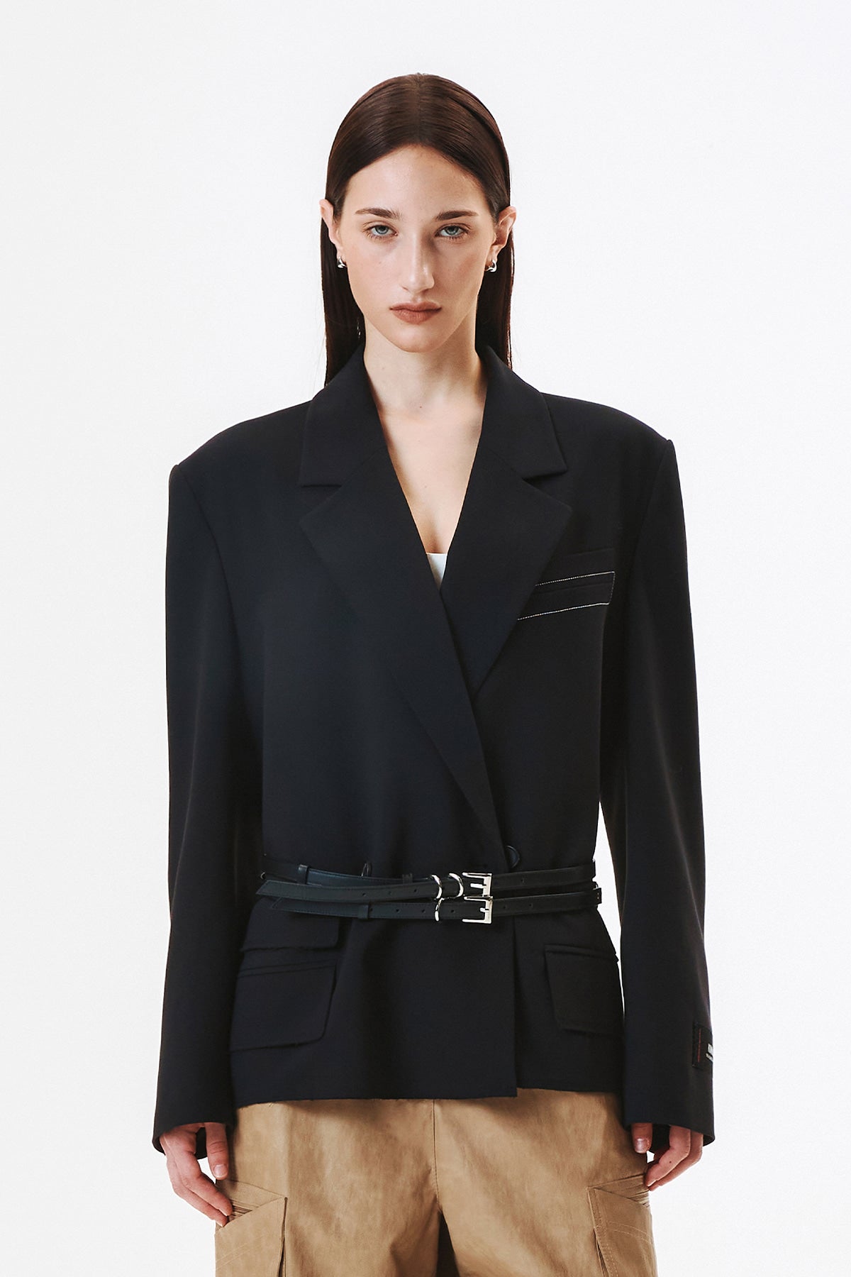 [matinkim] Oversize Low Edge Crop Jacket IN Black
