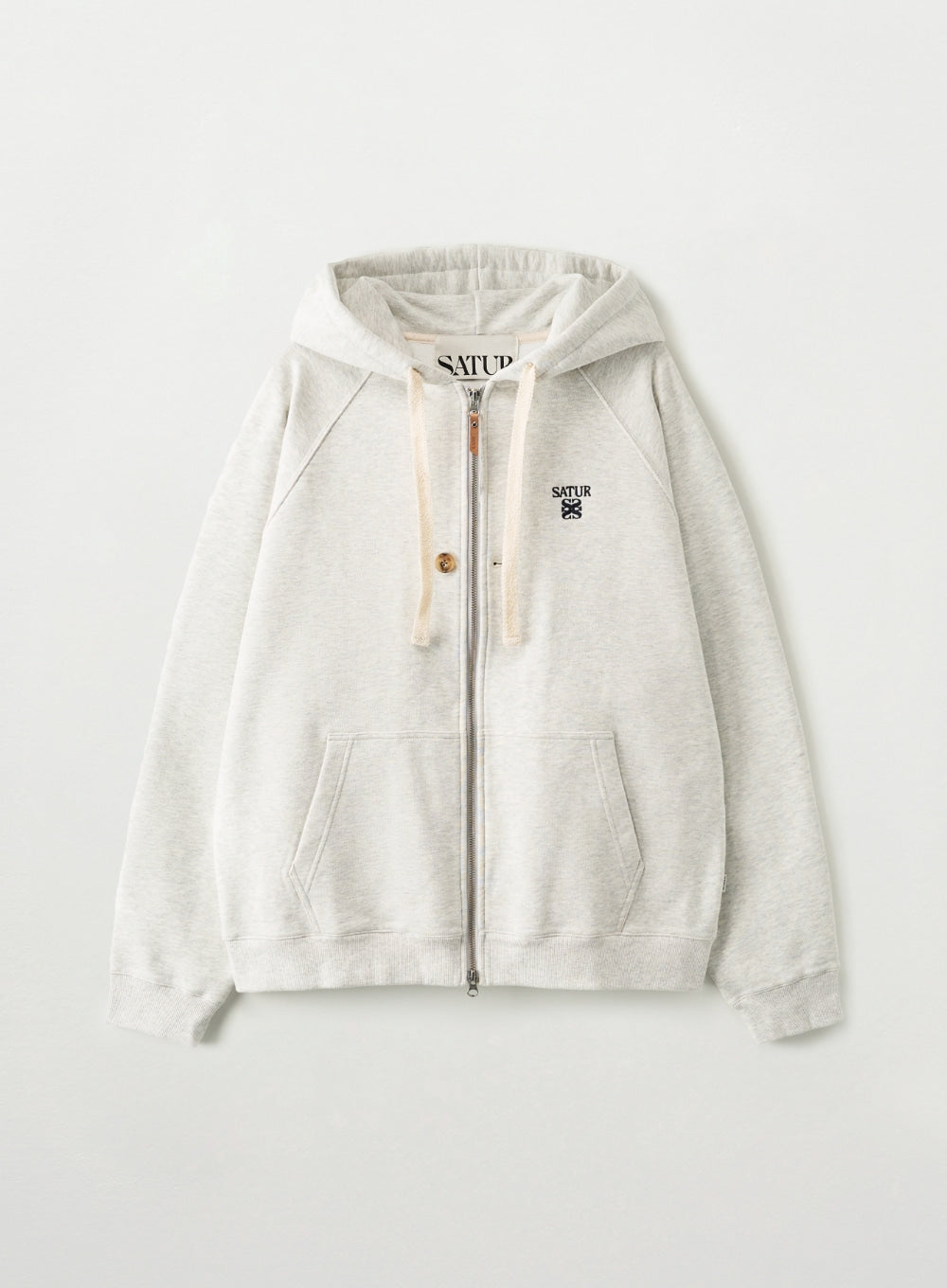 [satur] Loren Small Logo Hood Zip-up - Melange White