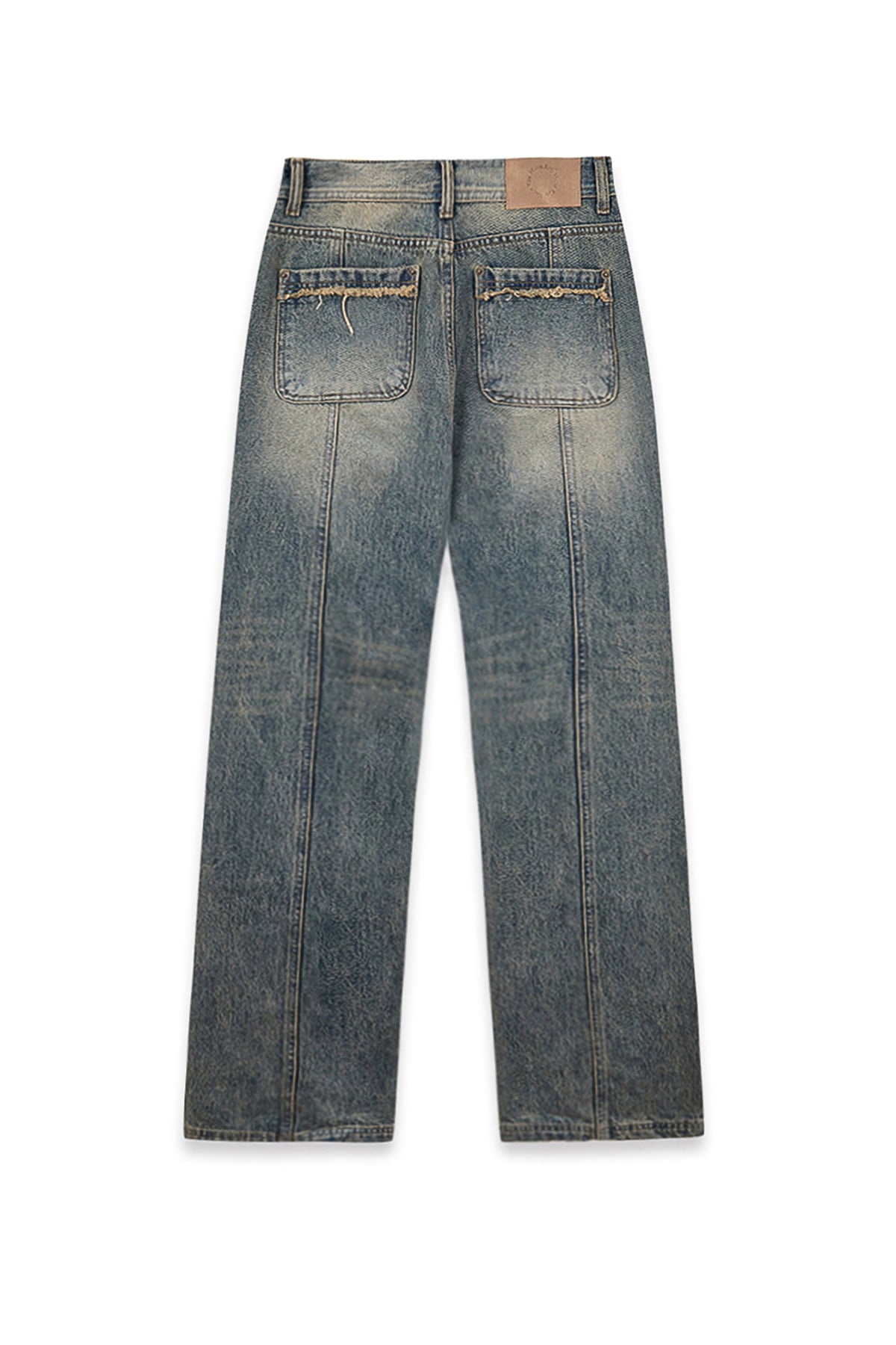 [matinkim] SEMI BOOTS CUT WASHED DENIM PANTS IN BLUE