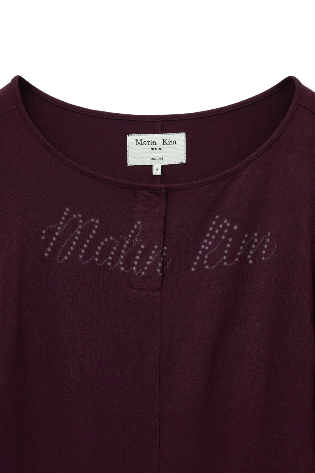 [matinkim] HENLY NECK SHIRRING TOP IN BURGUNDY