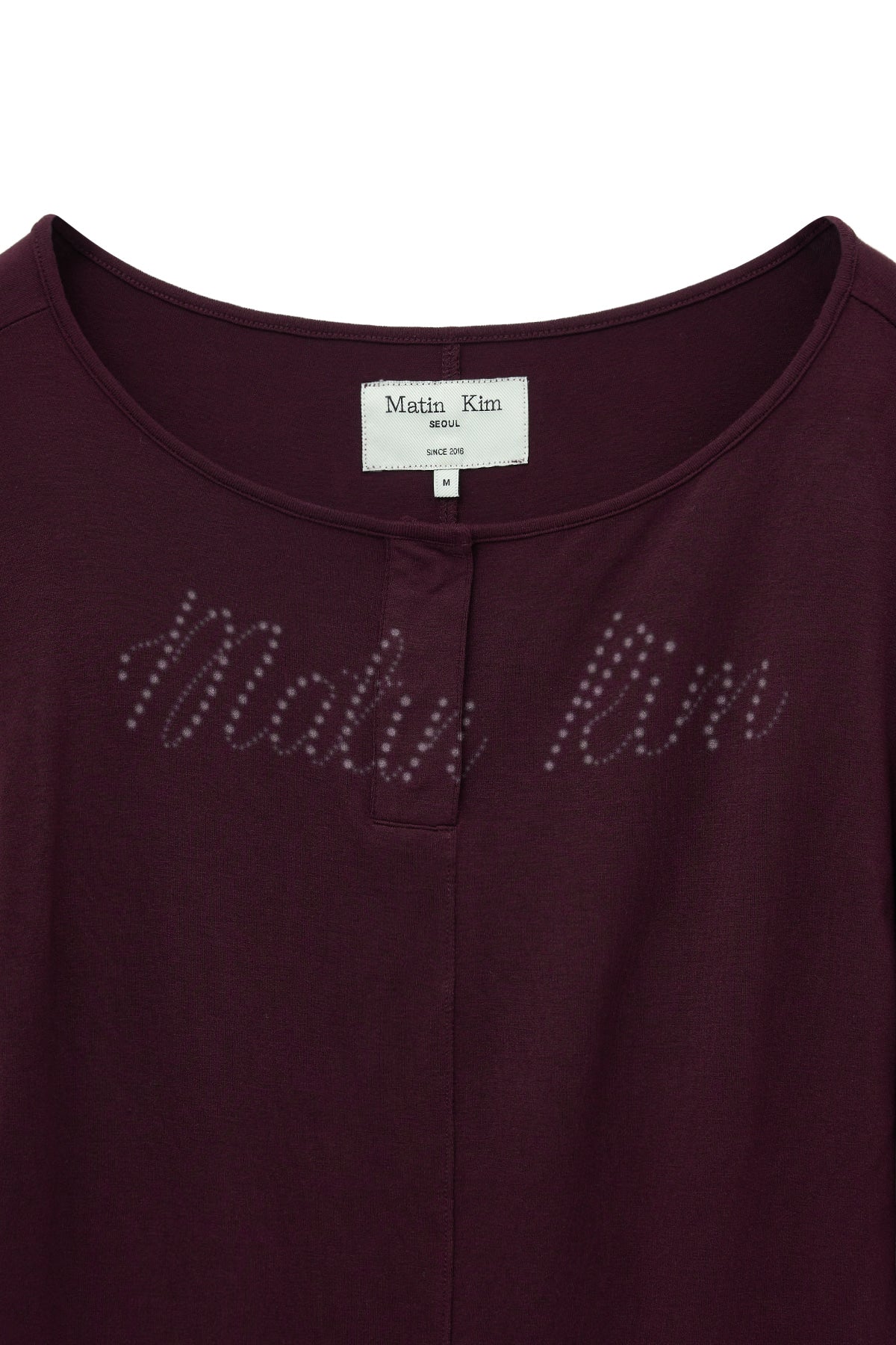 [matinkim] HENLY NECK SHIRRING TOP IN BURGUNDY