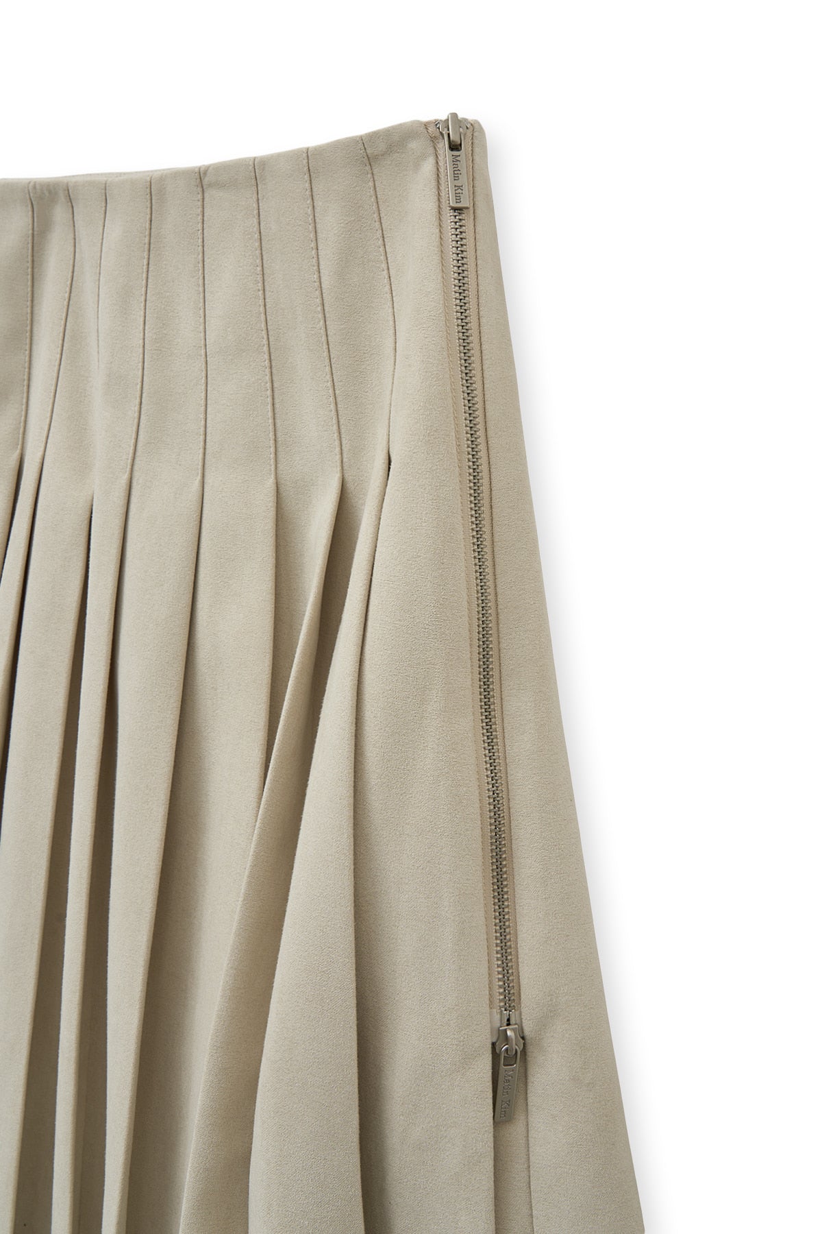 [matinkim] SIDE ZIPPER PLEATS MIDI SKIRT IN LIGHT BEIGE