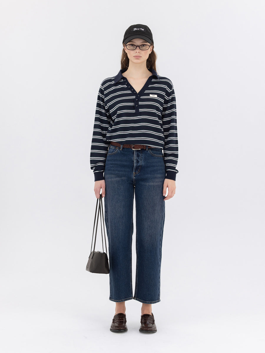 GLOWNY 90s High Rise Wide Leg Jeans (Short) (Deep Blue)