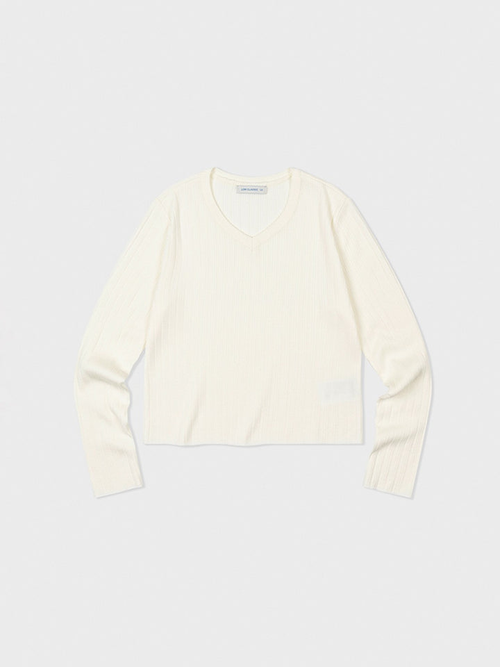Low Classic Ribbed V-Neck Sweater Vanilla Cream