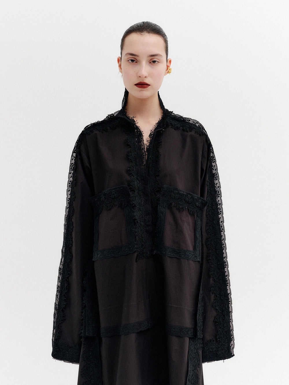 EENK Lace Trim Detail Blouse - Black
