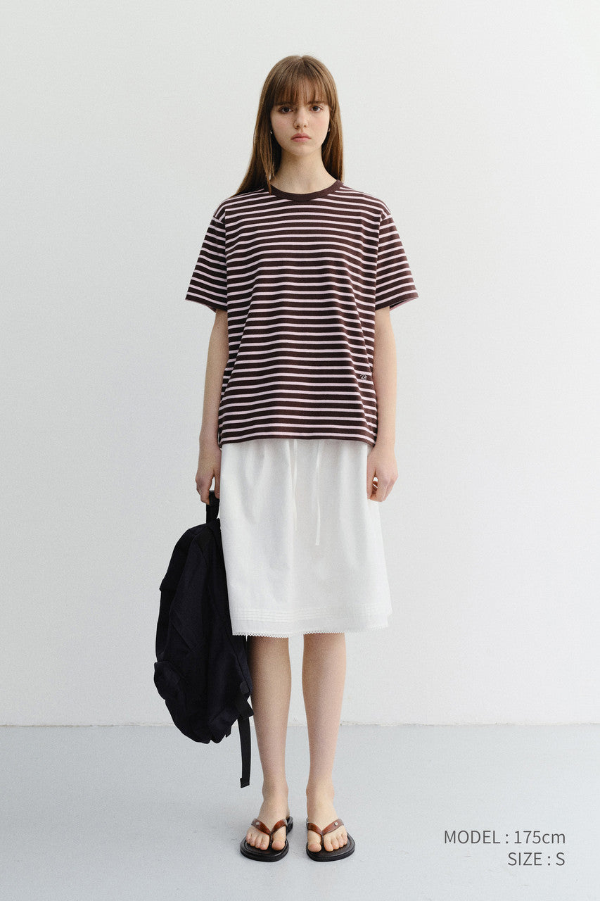 Dunst Unisex Striped T-Shirt Brown Pink