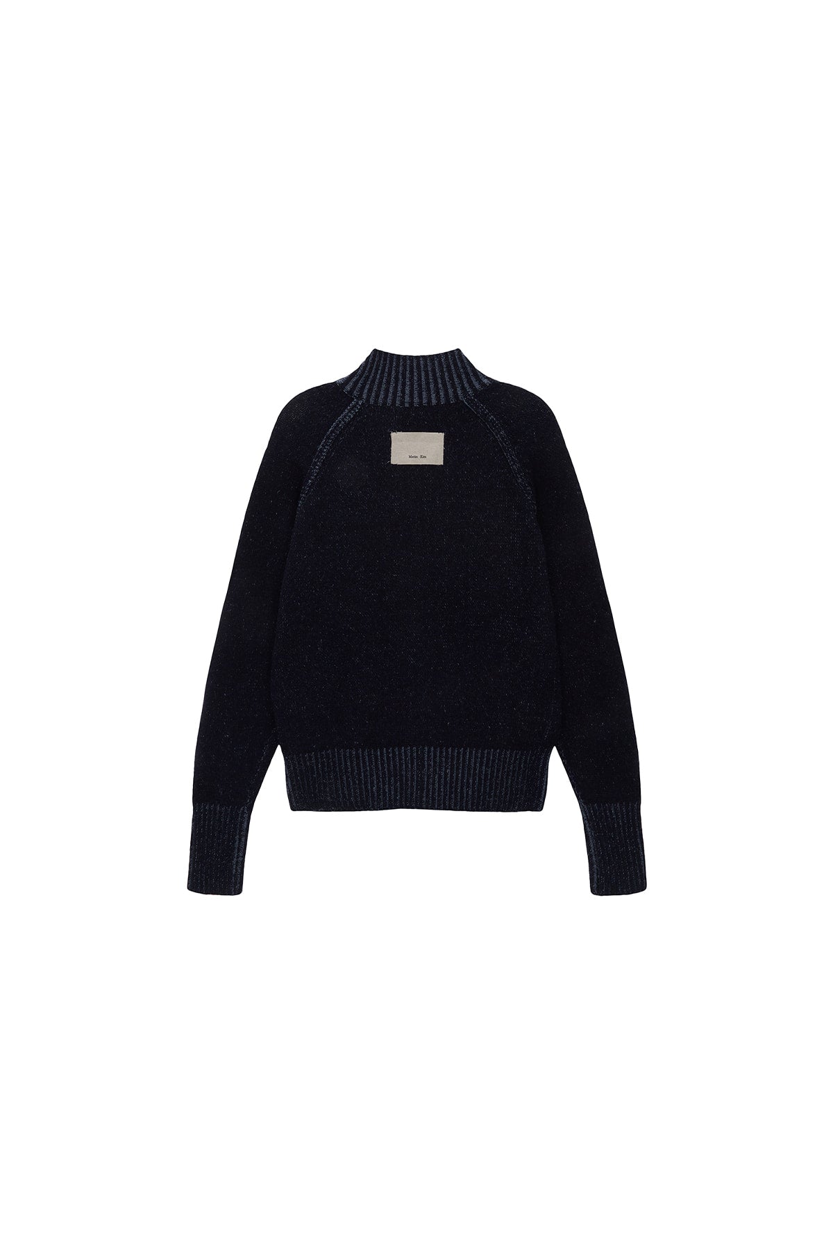 [matinkim] TWO TONE MIXED KNIT ZIP UP FOR WOMEN IN NAVY