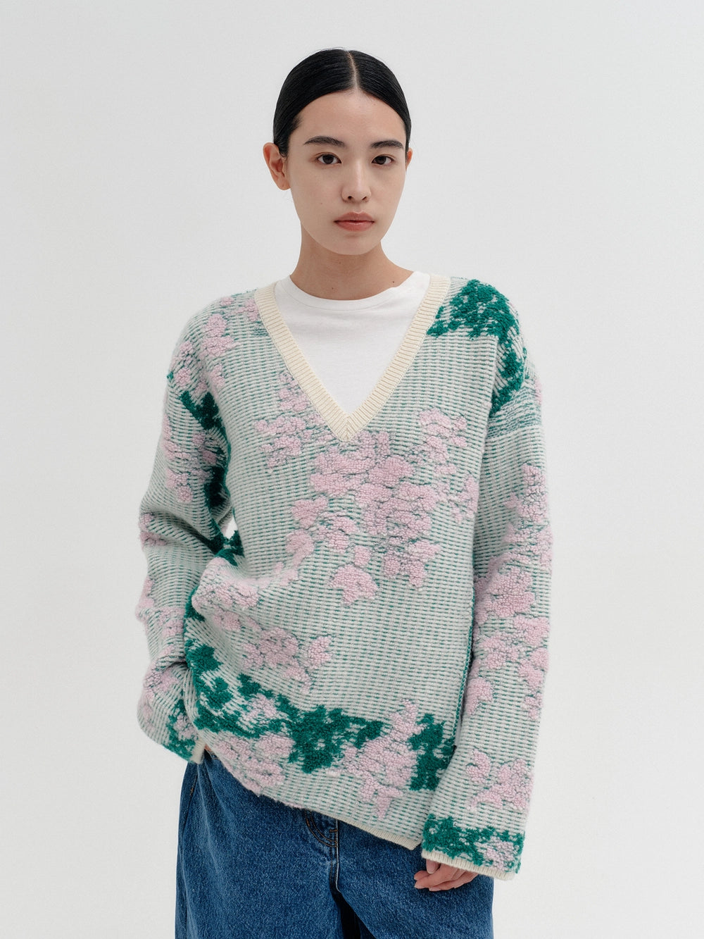 EENK Side Slit V-Neck Knitwear Sweater - Multi