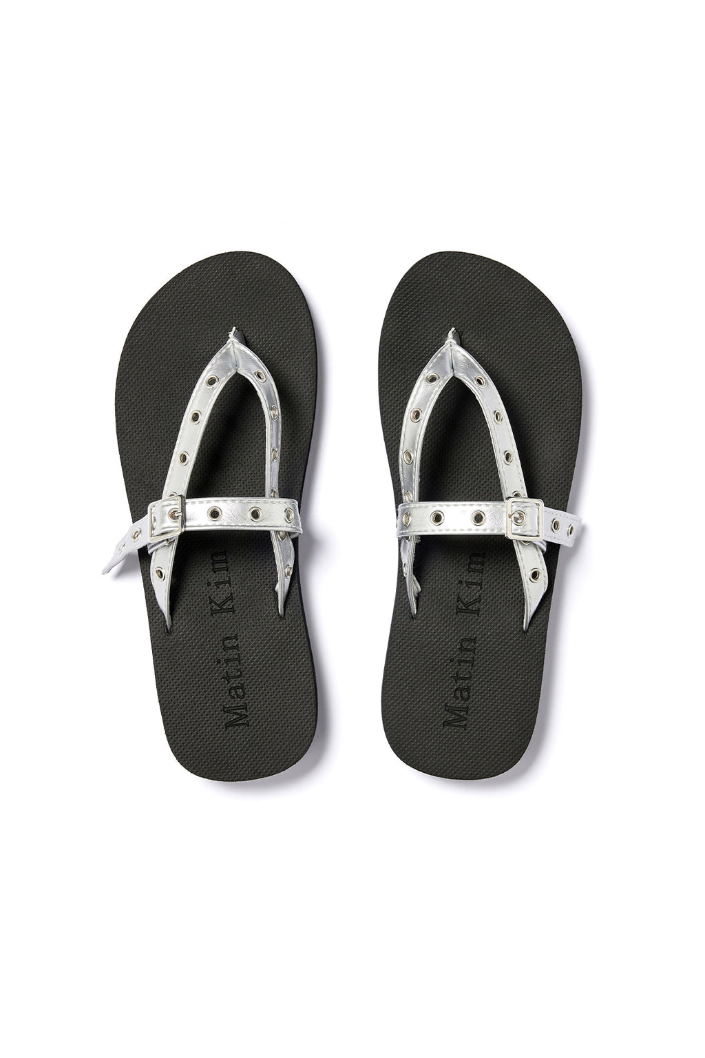 Matinkim Buckle Eyelet Slippers IN Silver