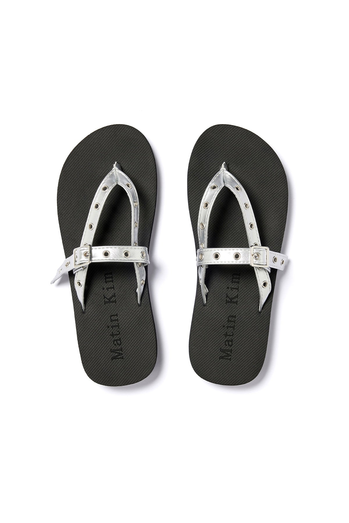 Matinkim Buckle Eyelet Slippers IN Silver