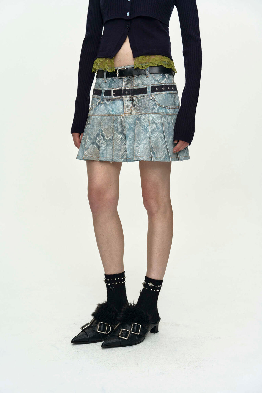 Andersson Bell Python Fade Denim Printed Skirt