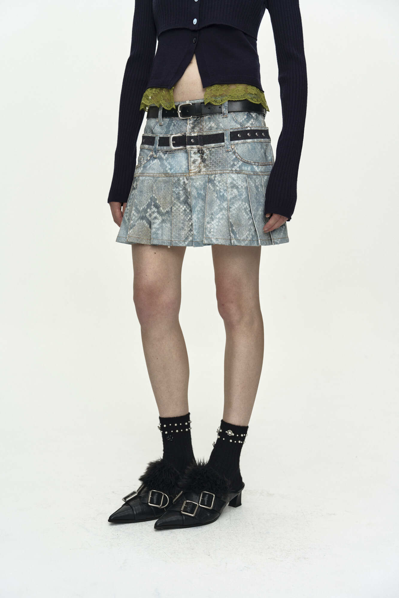 Andersson Bell Python Fade Denim Printed Skirt