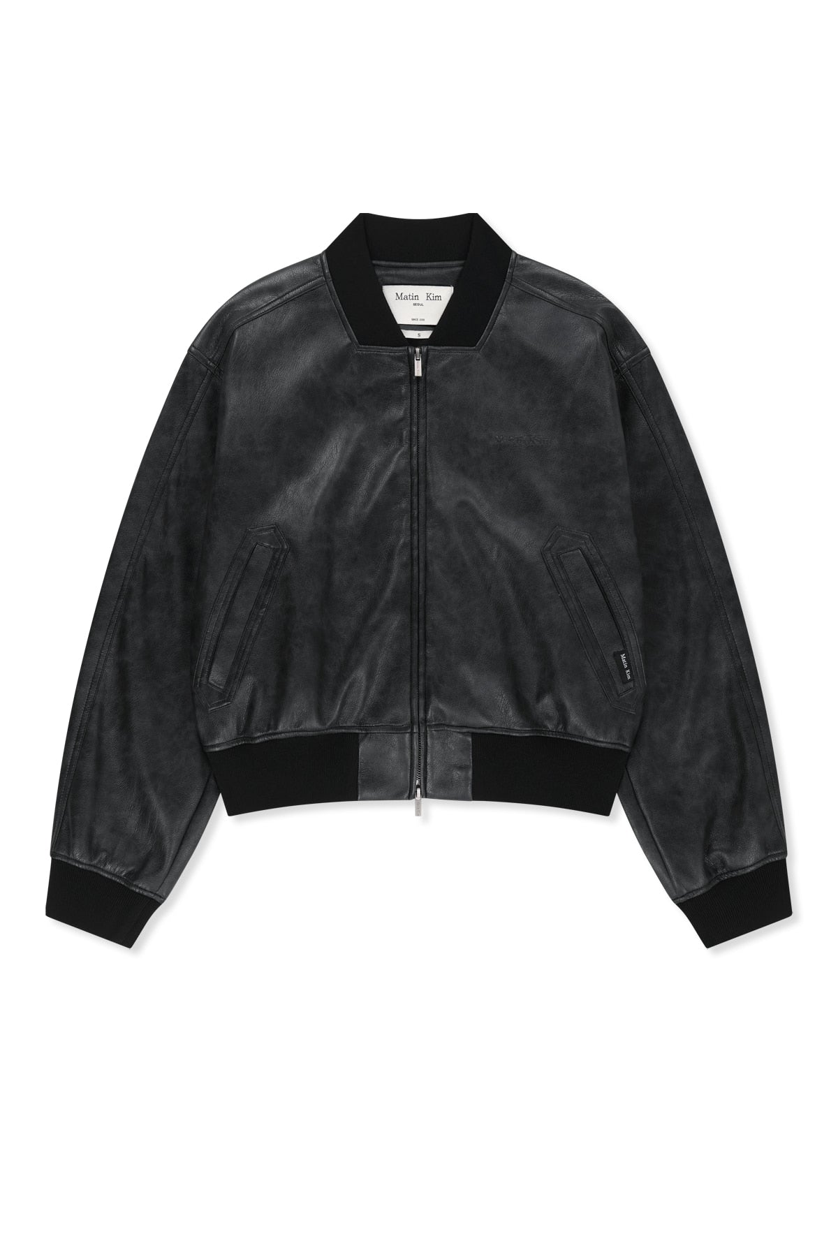 Matinkim Faux Leather Rib Collar Blouson For Women IN Black