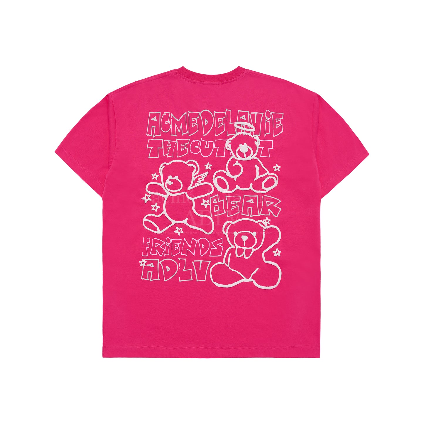 BEAR FRIENDS DOODLE ARTWORK SHORT SLEEVE T-SHIRT PINK