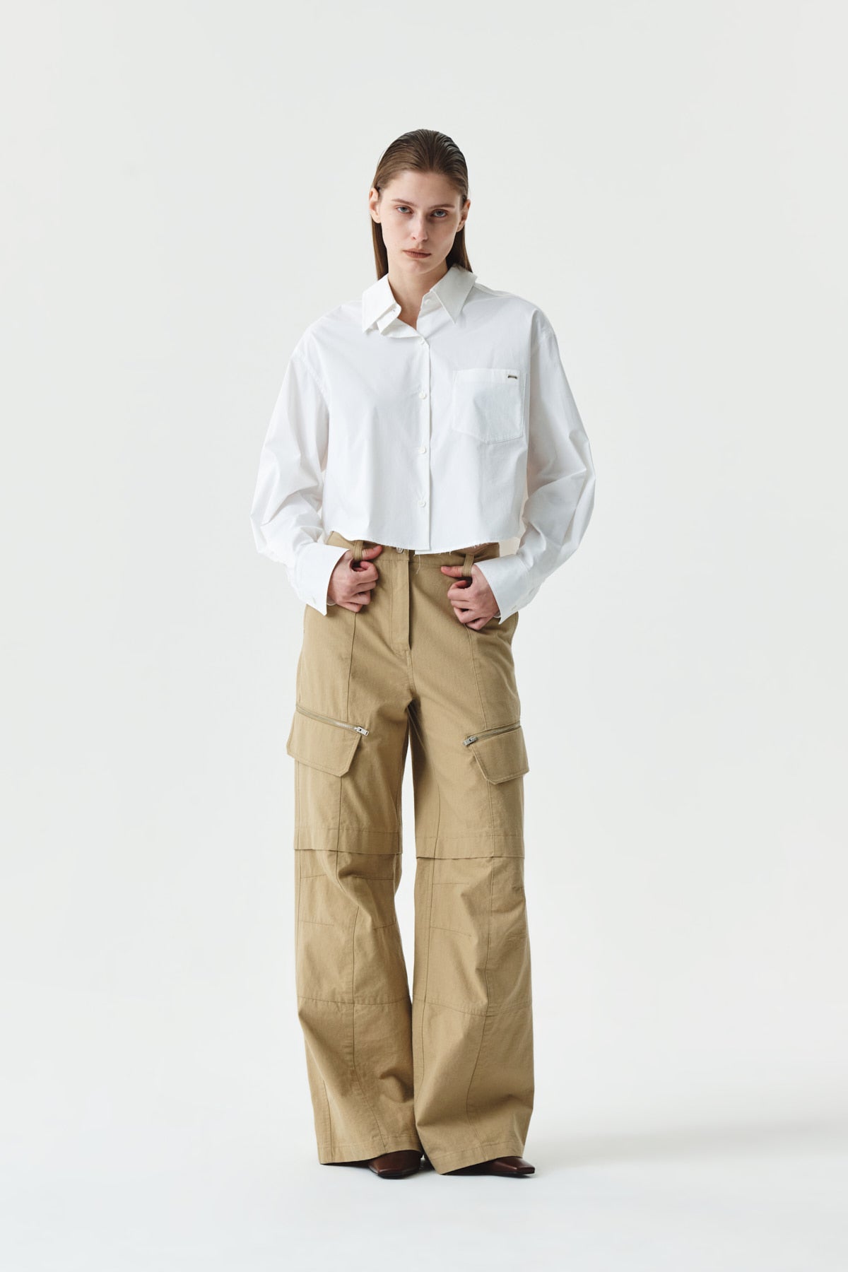 Matinkim Zipper Point Cotton Cargo Pants IN Beige