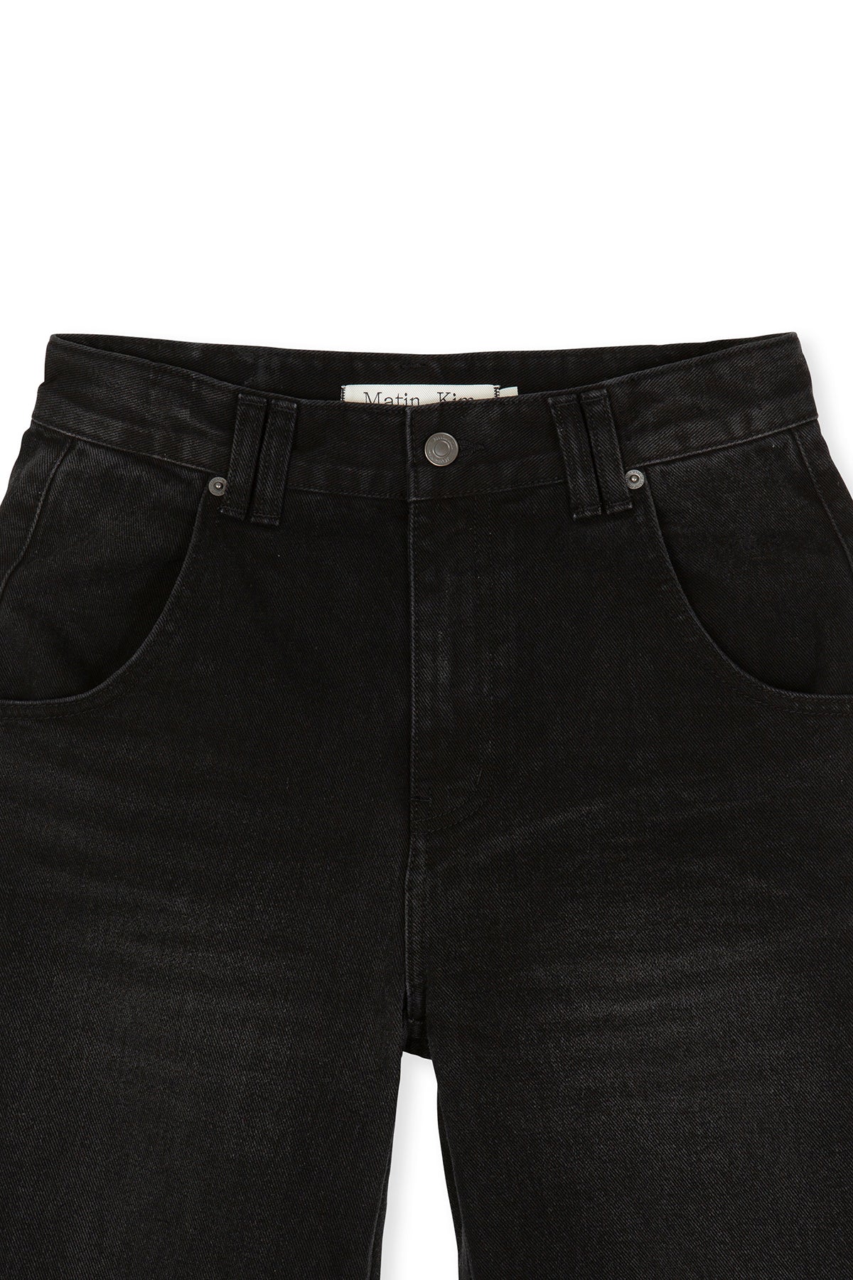 [matinkim] PEACHES COATING WASHED DENIM PANTS FOR MEN IN BLACK