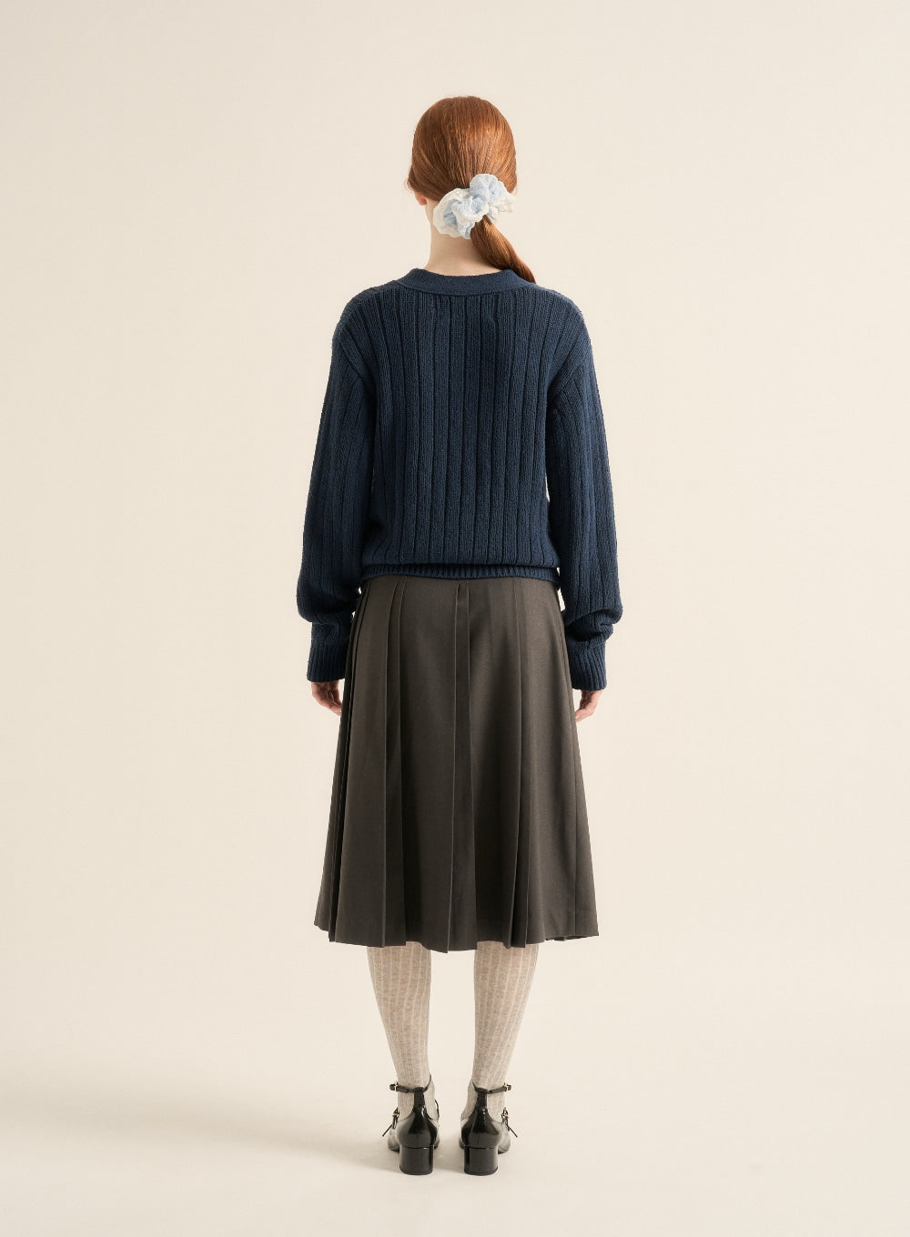 [satur] (W) Wool Pleats Skirt - Charcoal