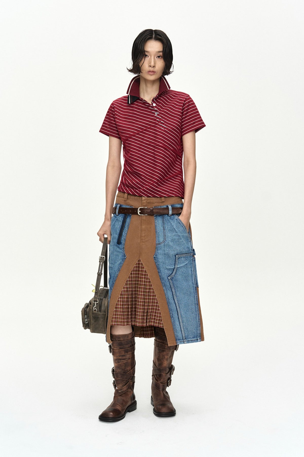 Andersson Bell Carpenter Deconstructed Pleats Skirt Brown)