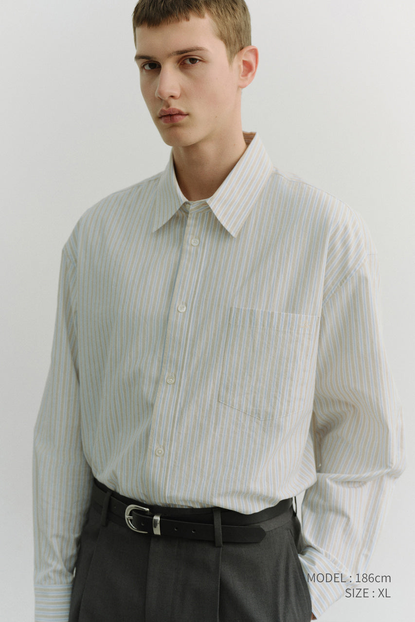 Dunst Unisex Oversized Striped Shirt Beige Stripe