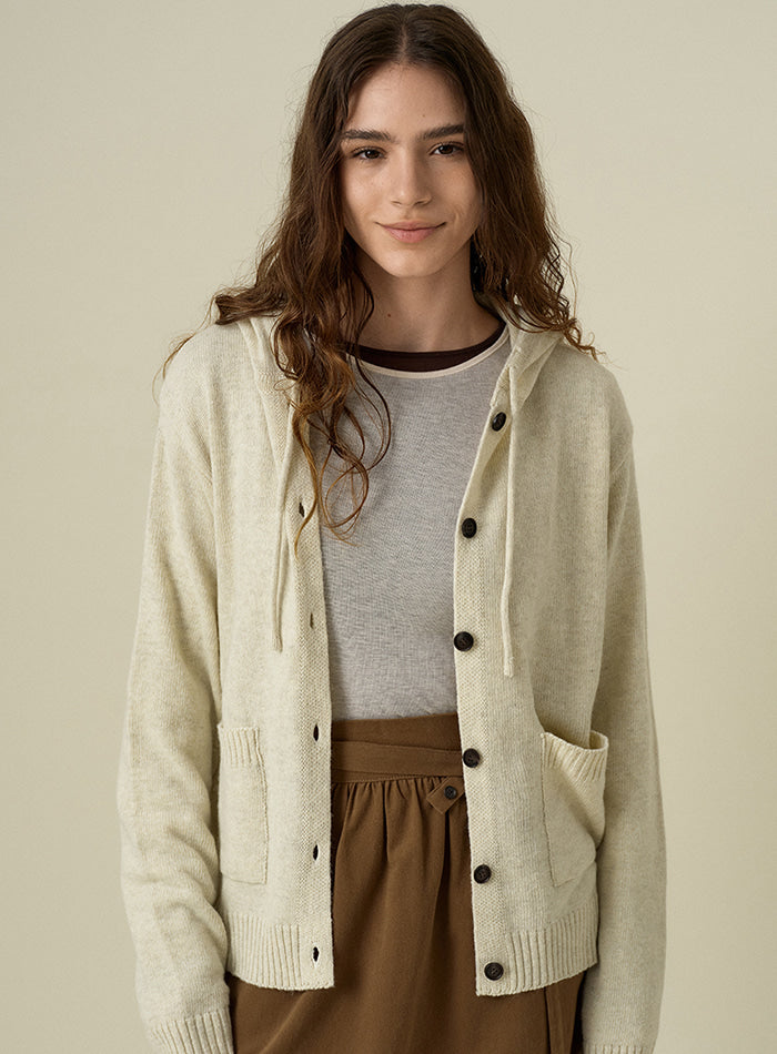 Mango Maniplease Colin Hood Knit Cardigan Oatmeal