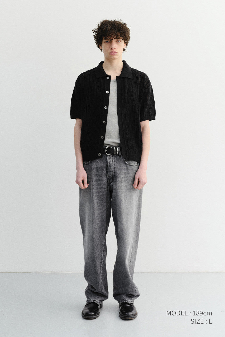 Dunst Crochet Collared Cardigan Black