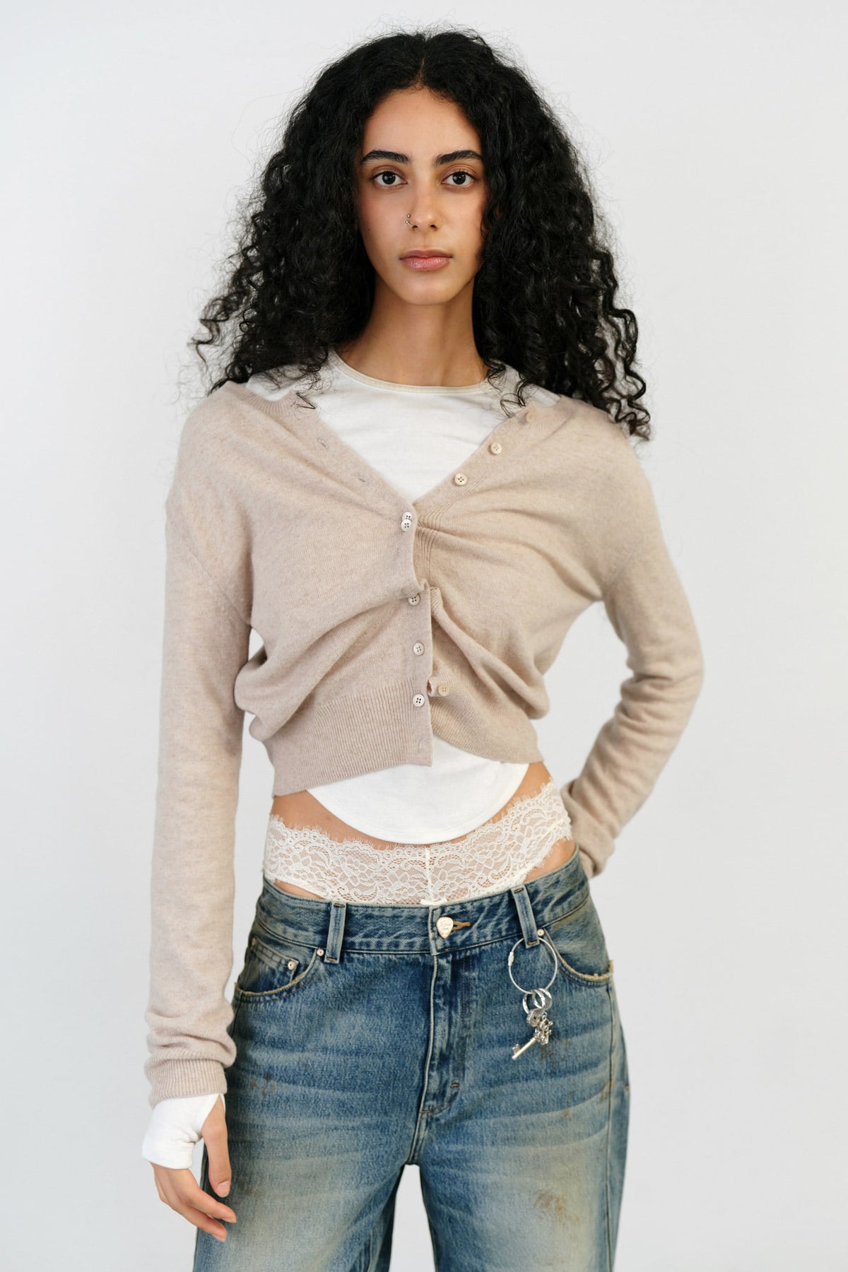 Instantfunk Essential Wool Round Cardigan - Beige