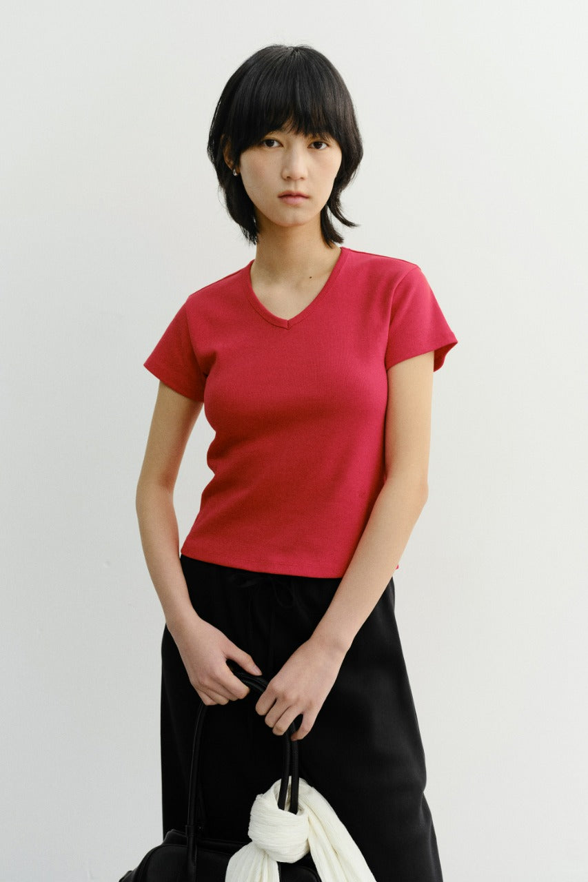 Dunst V-Neck Slim Top Red