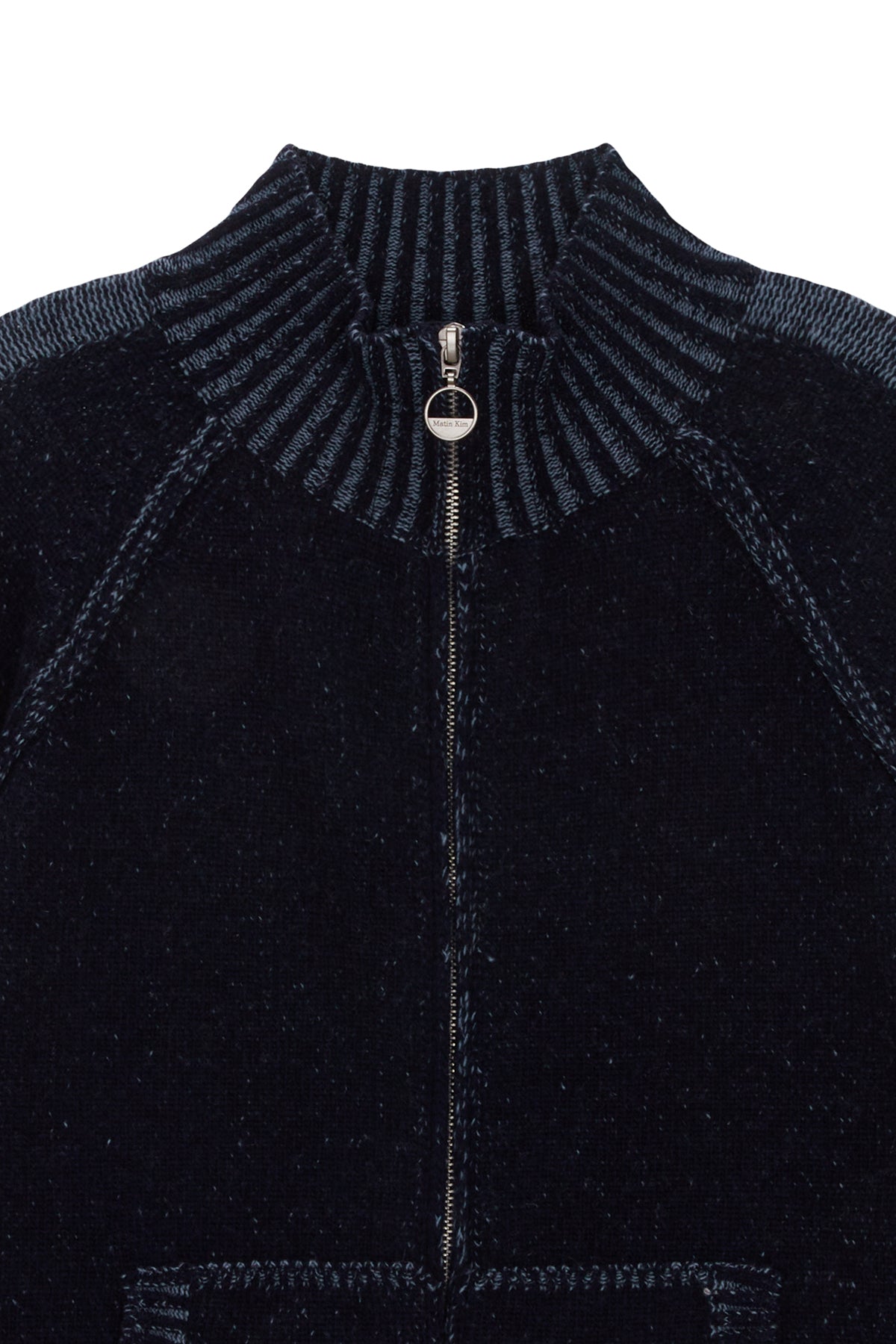 [matinkim] TWO TONE MIXED KNIT ZIP UP FOR WOMEN IN NAVY