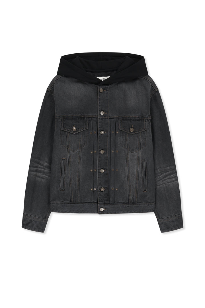 Matinkim Western Panel Hooded Denim Jumper IN Black