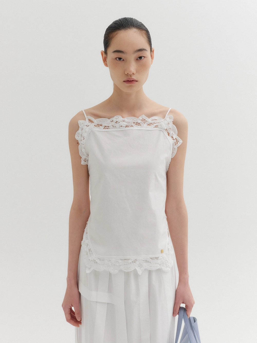EENK Lace Trim Back Knot Top - White