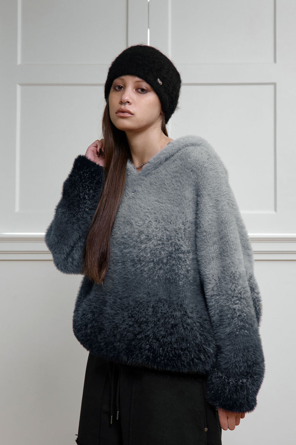 Treemingbird Gradient Hoodie Knit Pullover Smoke Blue