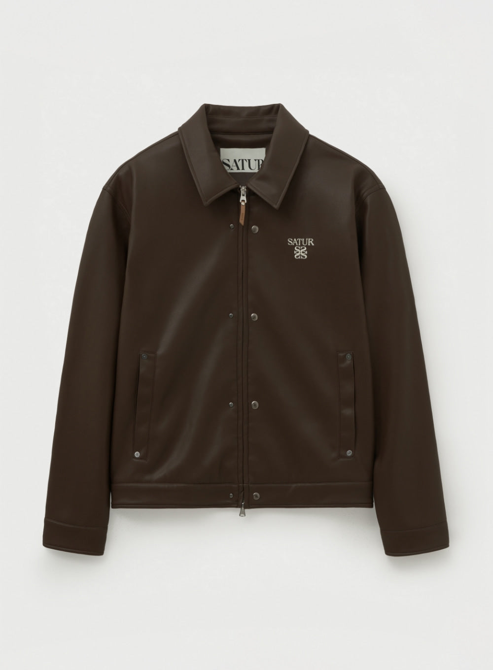 [satur] Teo Synthetic Leather Collar Jacket - Brown