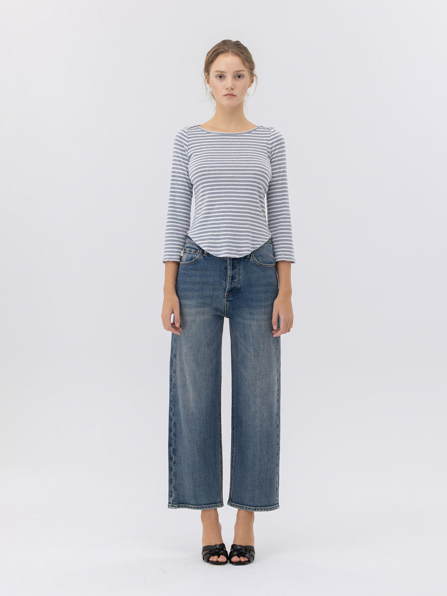GLOWNY 90s High Rise Wide Leg Jeans (Short) (Ocean Blue)
