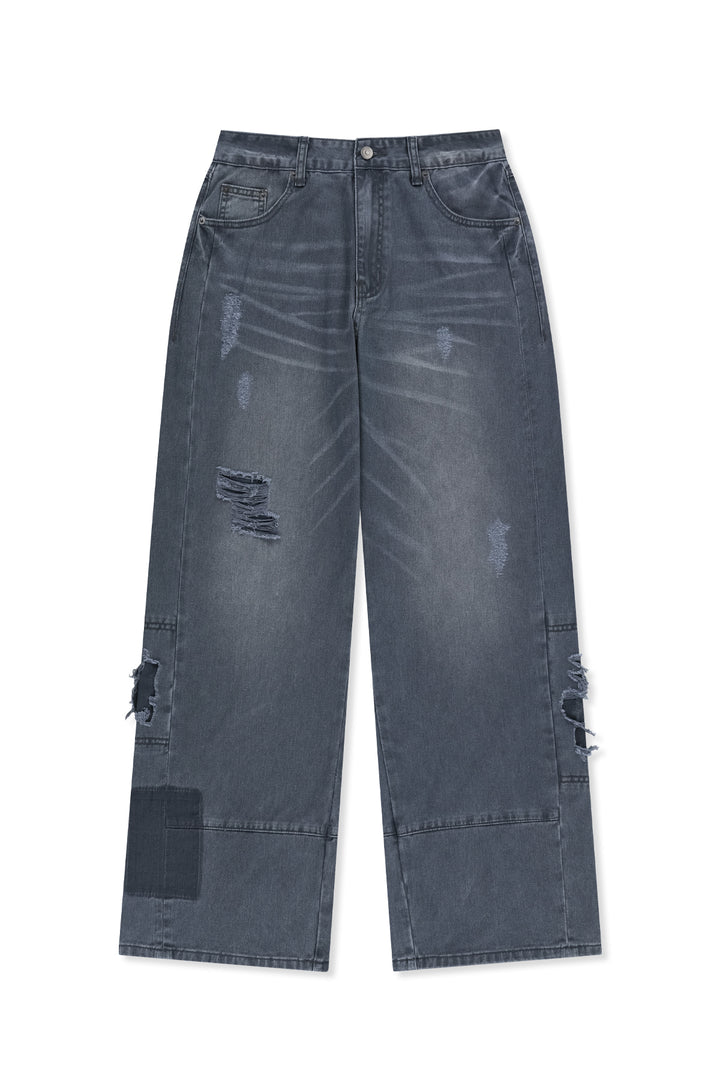 Matinkim Shadow Distressed Wide Denim Pants IN Blue