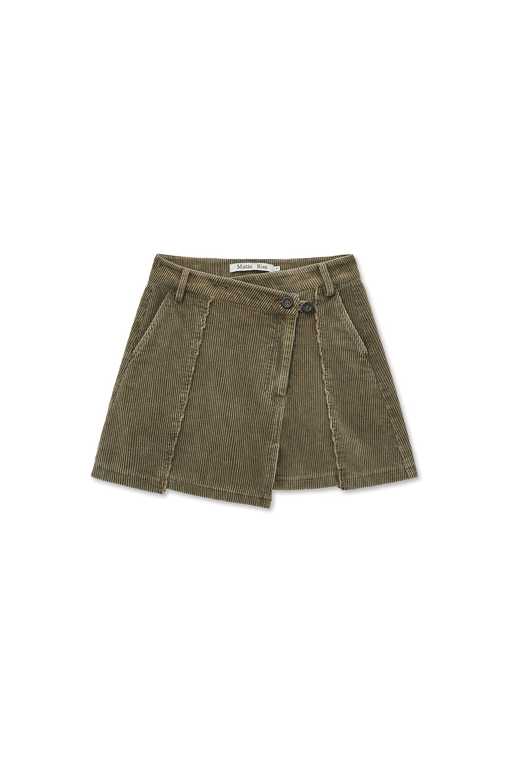 [matinkim] WASHED CORDUROY WRAP SKIRT IN KHAKI