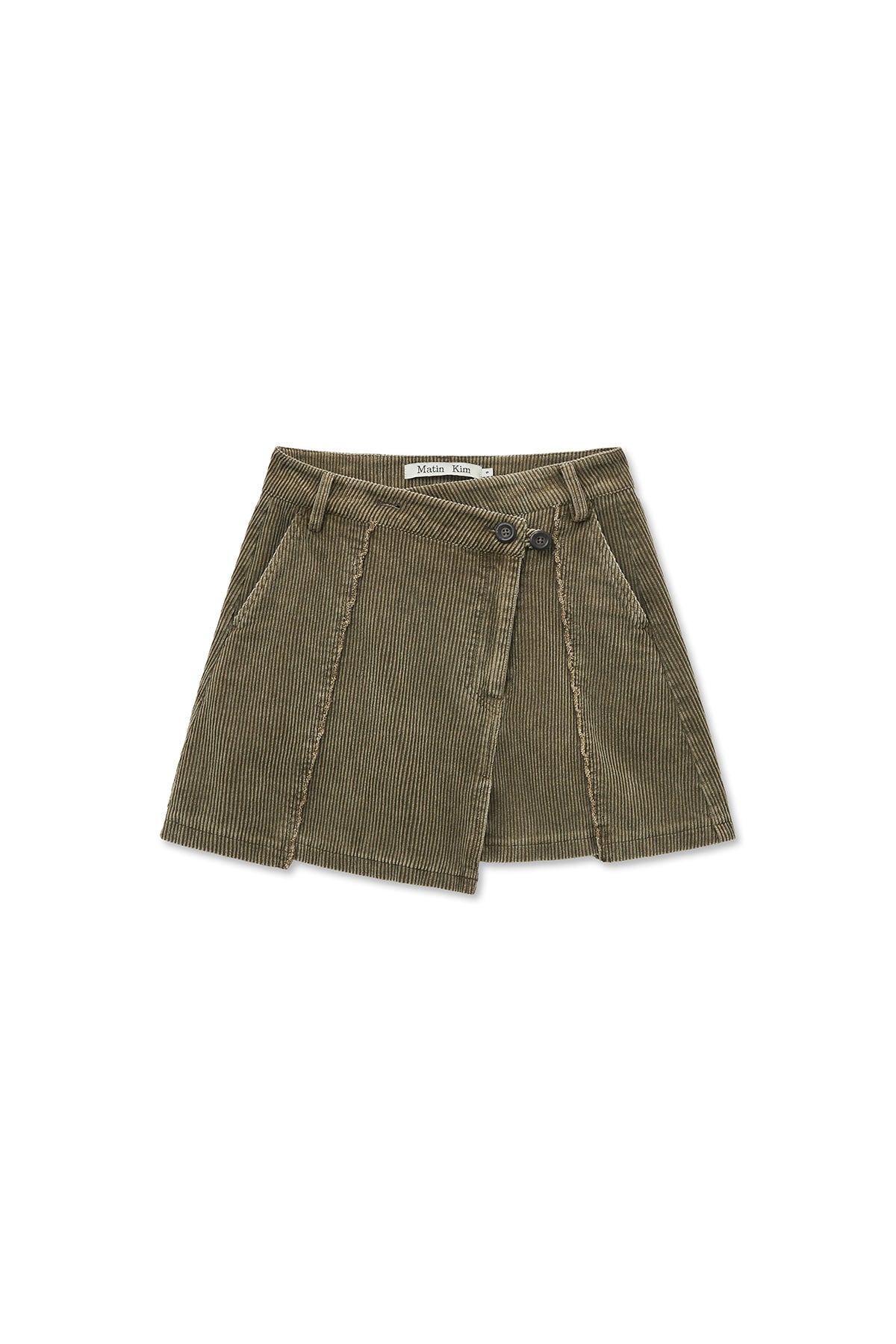 [matinkim] WASHED CORDUROY WRAP SKIRT IN KHAKI