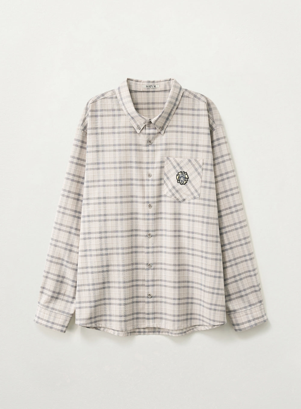 Satur Crest Logo Check Shirt - Gray