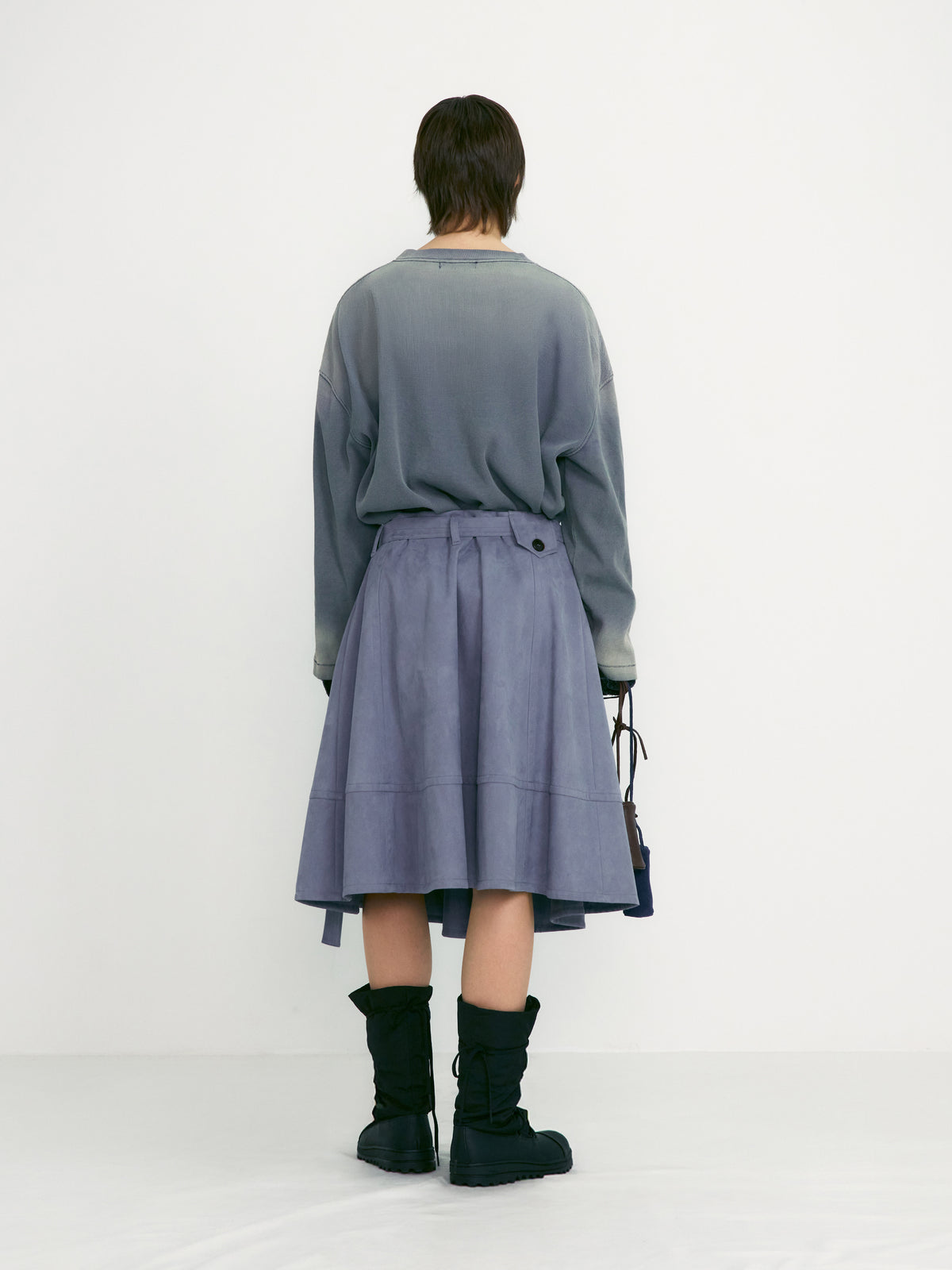 Low Classic Suede Belted Skirt Greyish Blue