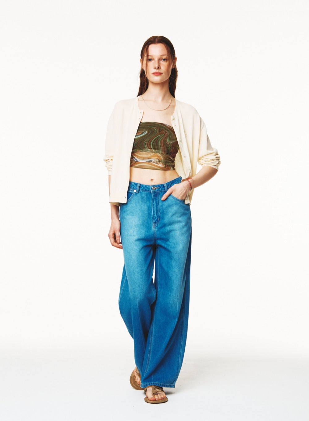 [satur] (W) Linen Relaxed Denim Pants - Blue