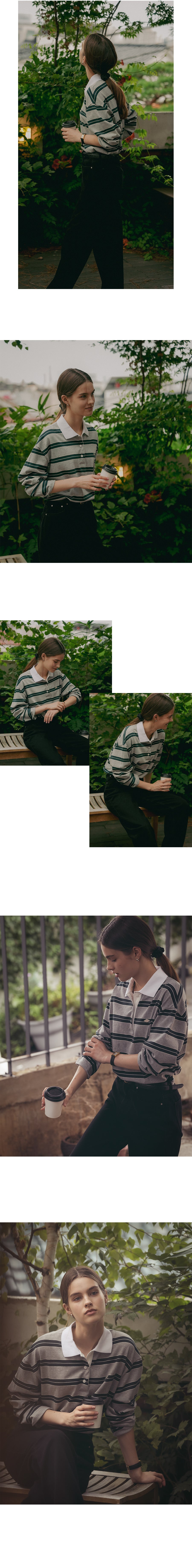 Tillidie Cotton stripe base collar polo t-shirt Gray