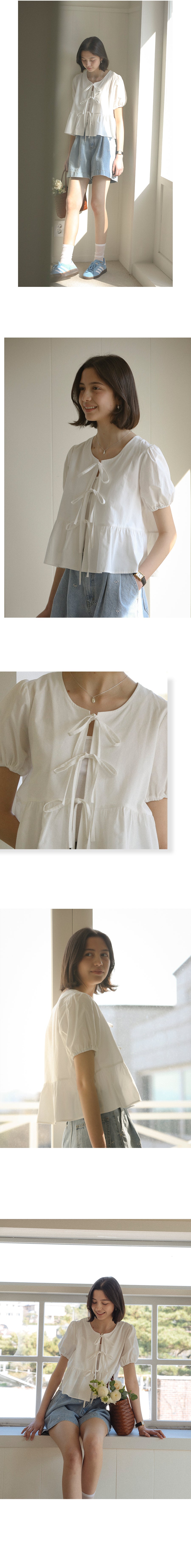 Tillidie Front ribbon point blouse Ivory