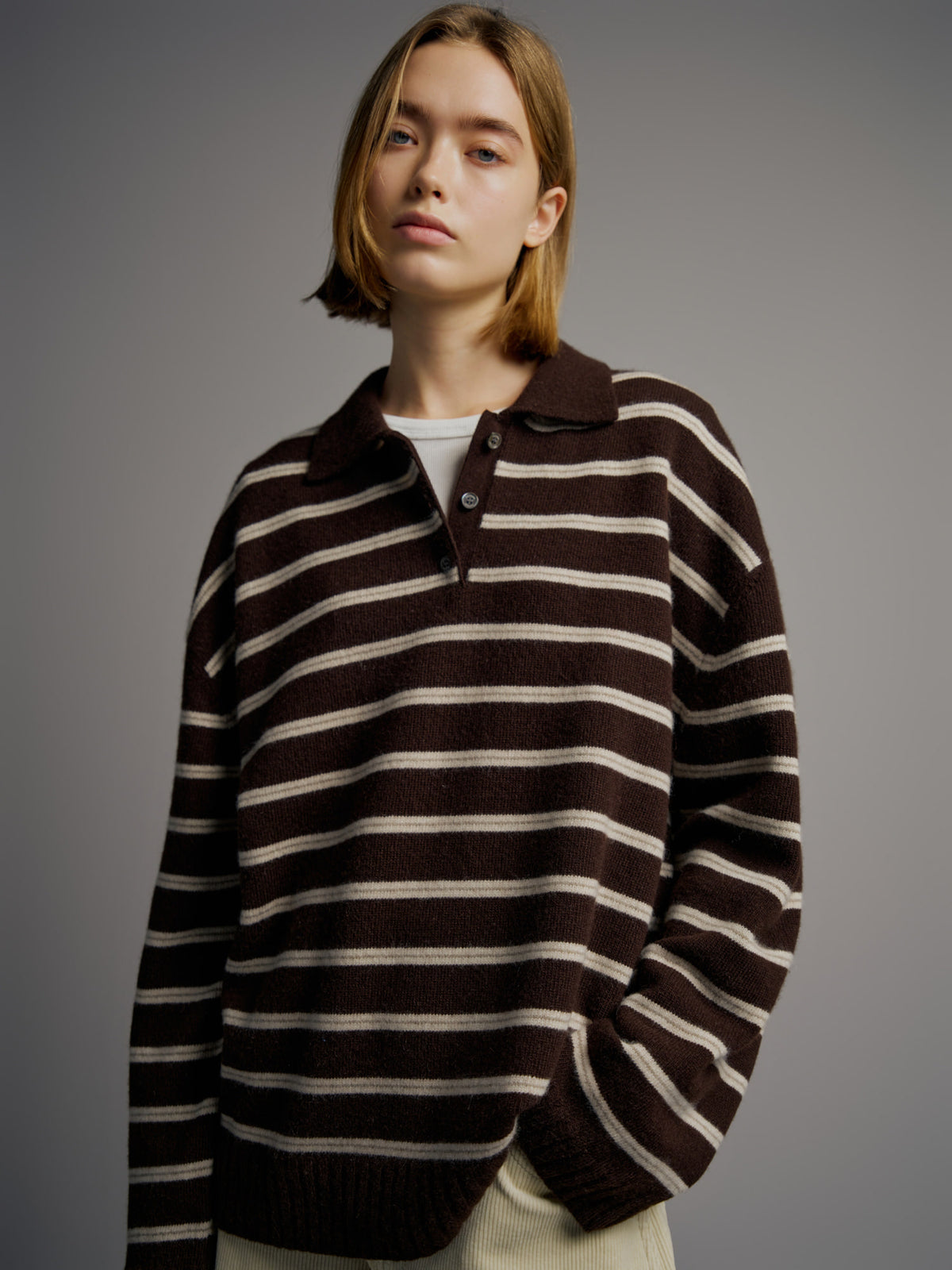 Facade Pattern Cashmere Stripe Collar Knitwear brown