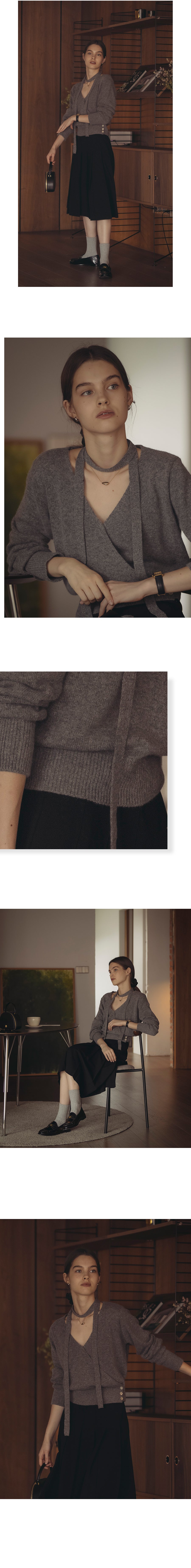 Tillidie Tie set raccoon wrap cardigan Gray