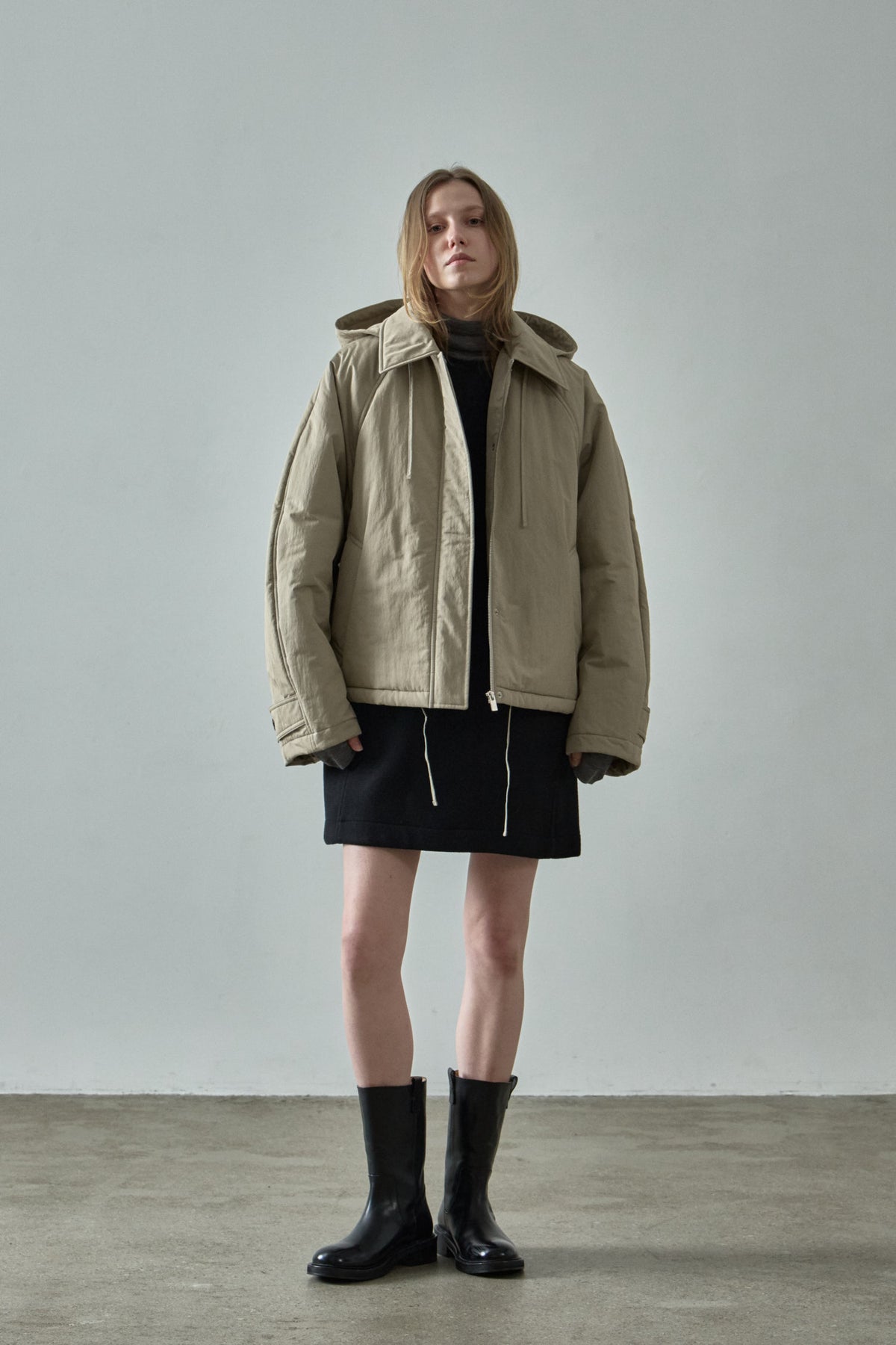 Facade Pattern Minimal Hoodie Padded Jacket beige