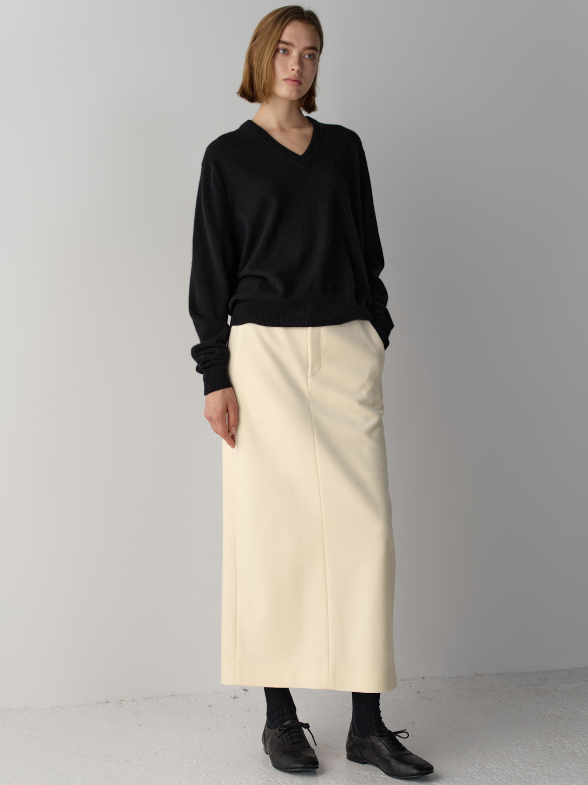 Facade Pattern Velvet Maxi Skirt ivory