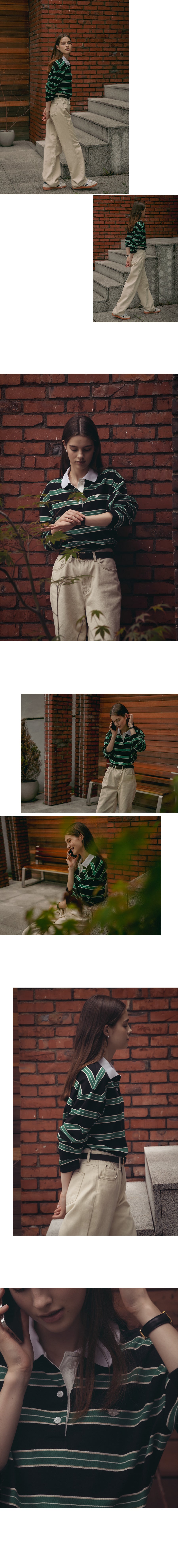 Tillidie Cotton stripe base collar polo t-shirt Black