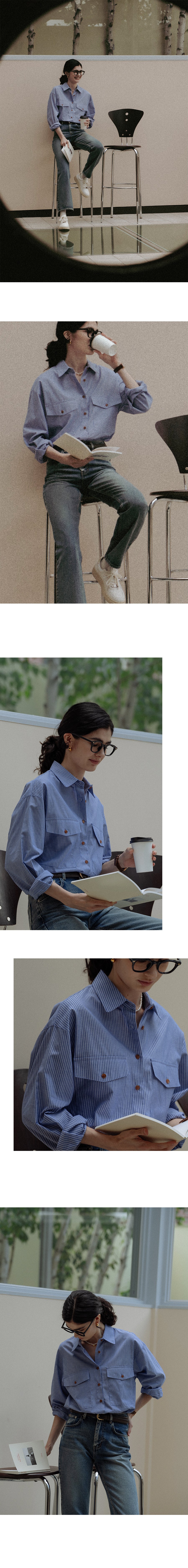 Tillidie Stripe two pocket over shirt Blue