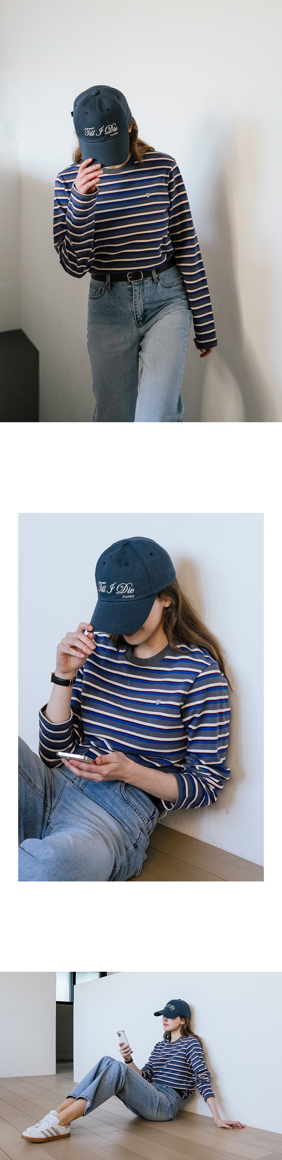 Tillidie Mix stripe heart logo t-shirt Blue