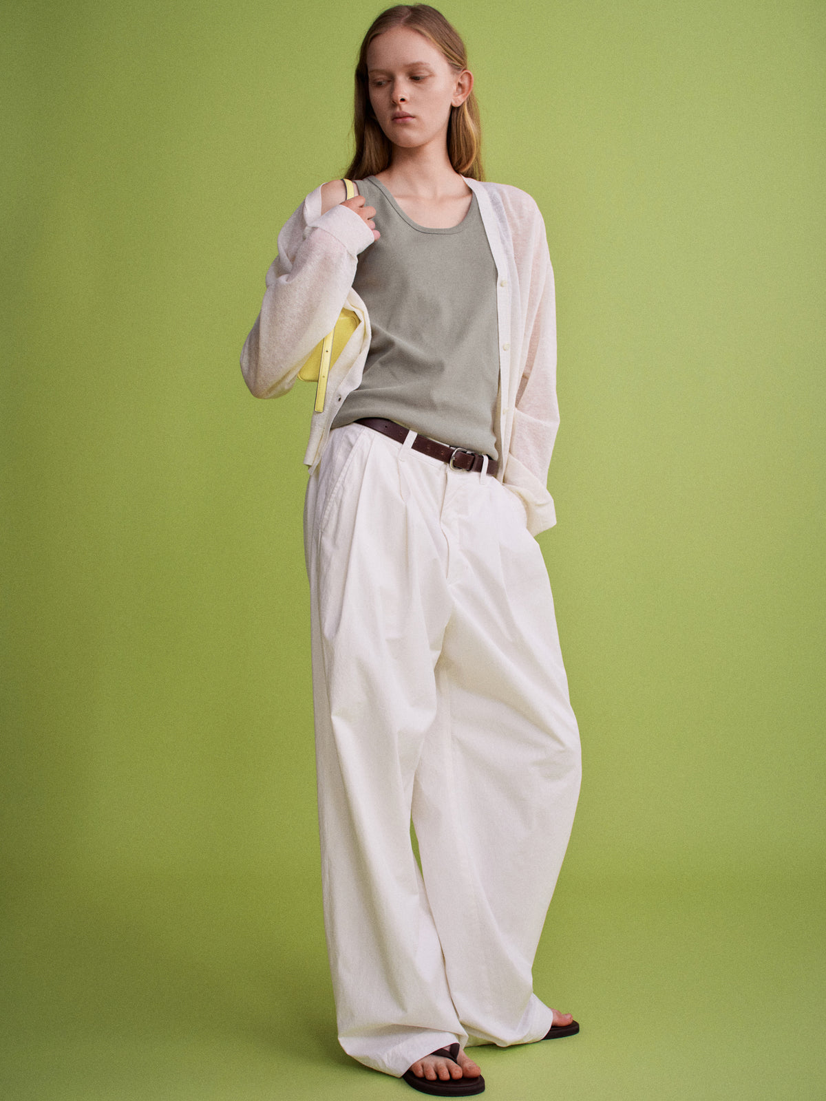 Facade Pattern Vintage Cotton Two-Pleat Wide Pants white
